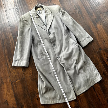 VTG 60s 50s Penneys Rockabilly Gray Wool Long Trench Coat Sz 40 Long Blazer