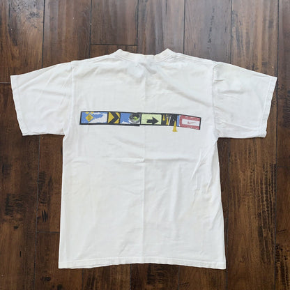 Nike Vintage T Shirt Mens White Small Y2K Silver Skateboard Cone Surf Ocean