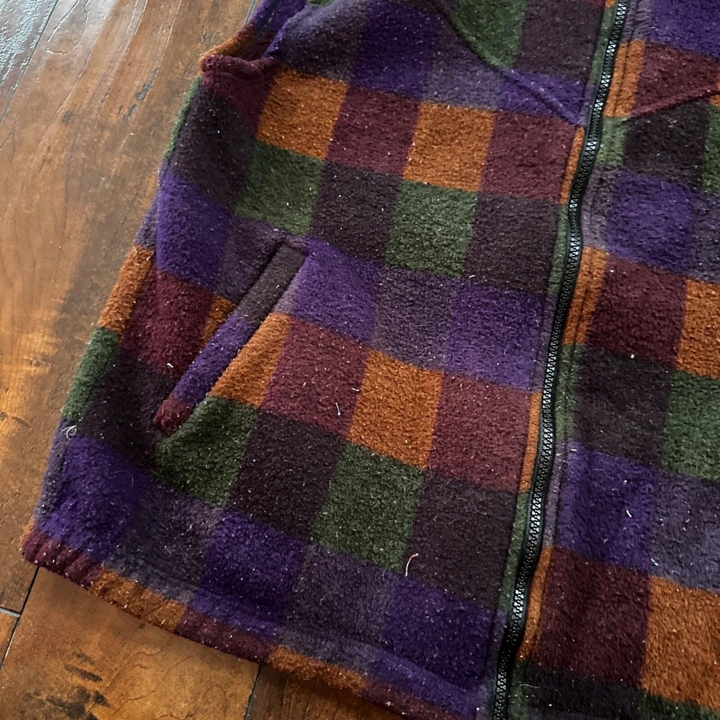 VTG 1990s Kerrits Full Zip Fleece Vest Medium Made in USA Checkerboard Plaid Fal