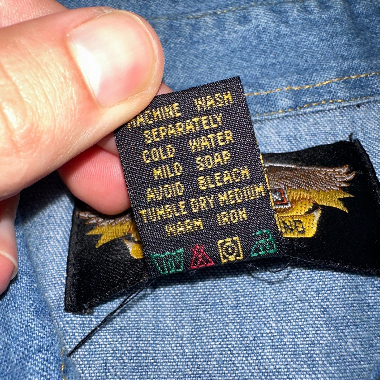 Harley Davidson Shirt Mens Large Long Blue Pearl Snap 90s Vintage Motor