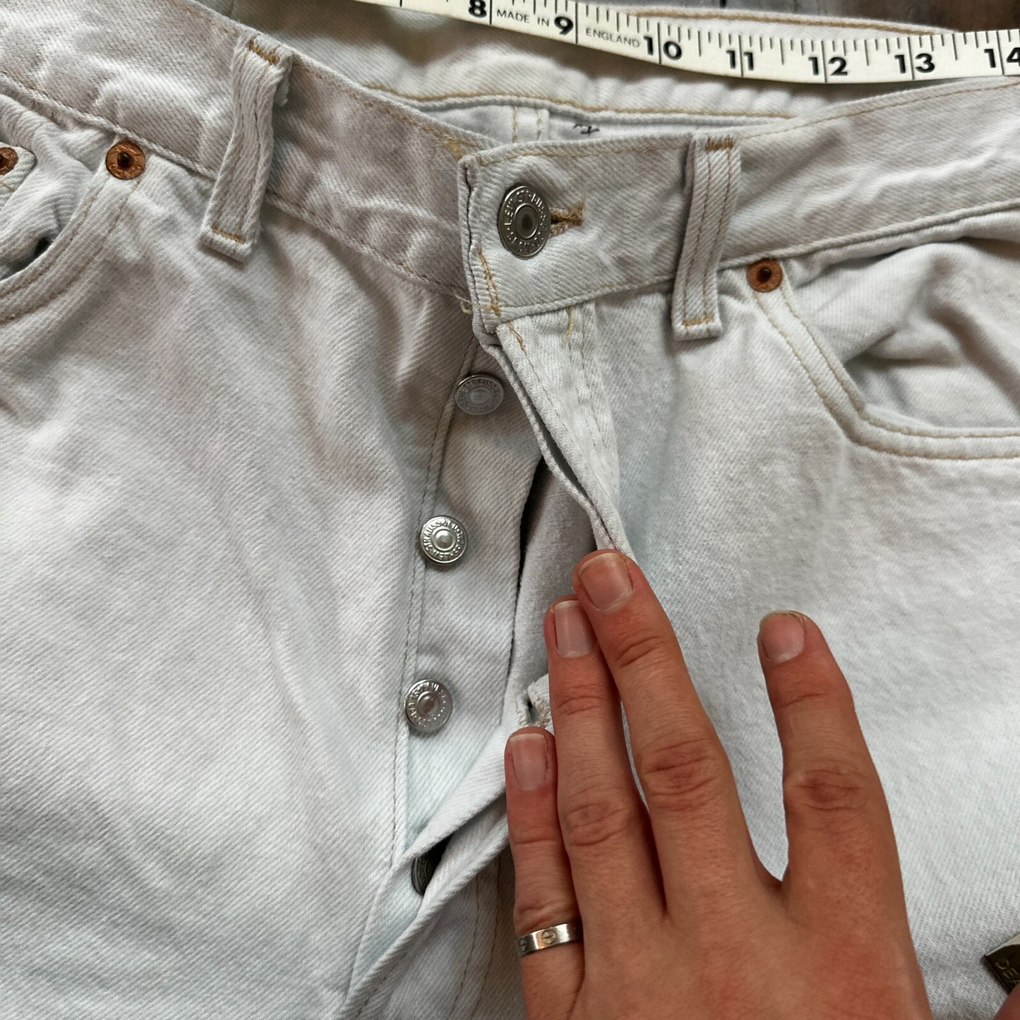 VTG USA Levis 501 Button Fly 90s Tag Jeans 80s 36x30 Act 32x29 Grey Faded White