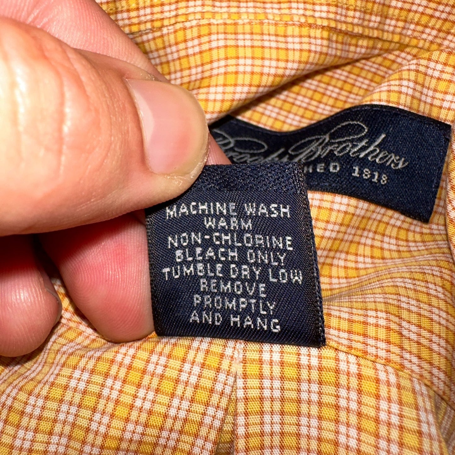 Brooks Brothers No Iron Button Down Long Sleeve Orange White Check Shirt 2XL