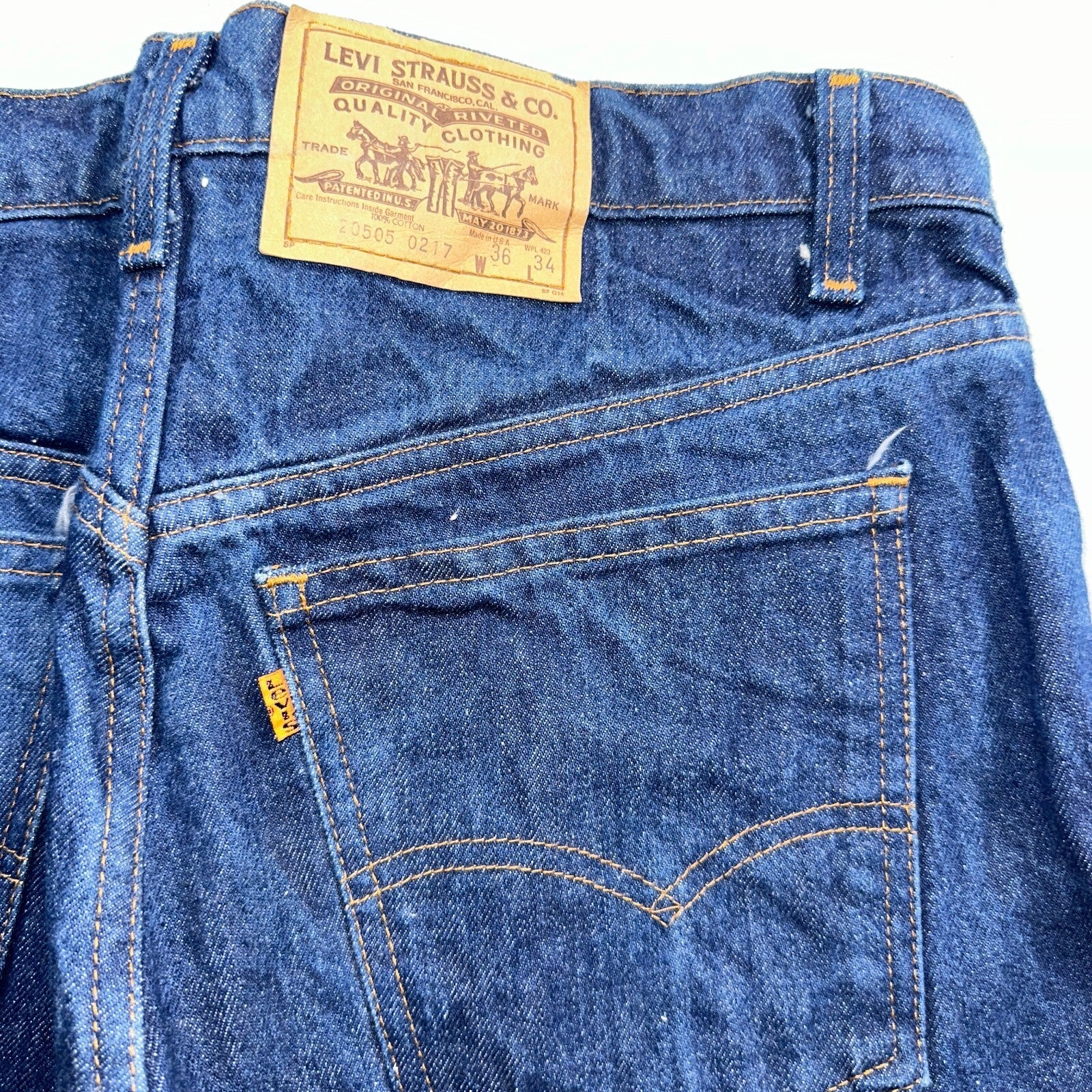 Levis 505 Vintage 80s 20505-0217 Orange Tab Dark 501 Jeans 36x34 USA 1980s