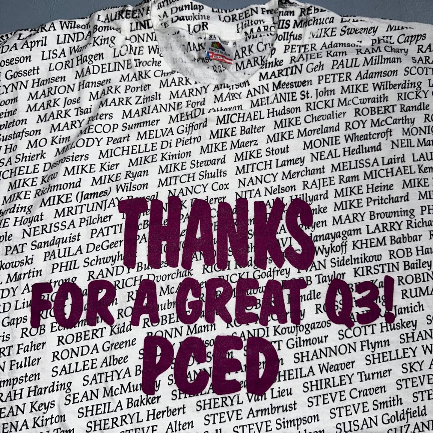 AOP All Over Print Funny Names 90s VTG T Shirt Huge Graphic Single Stitch White