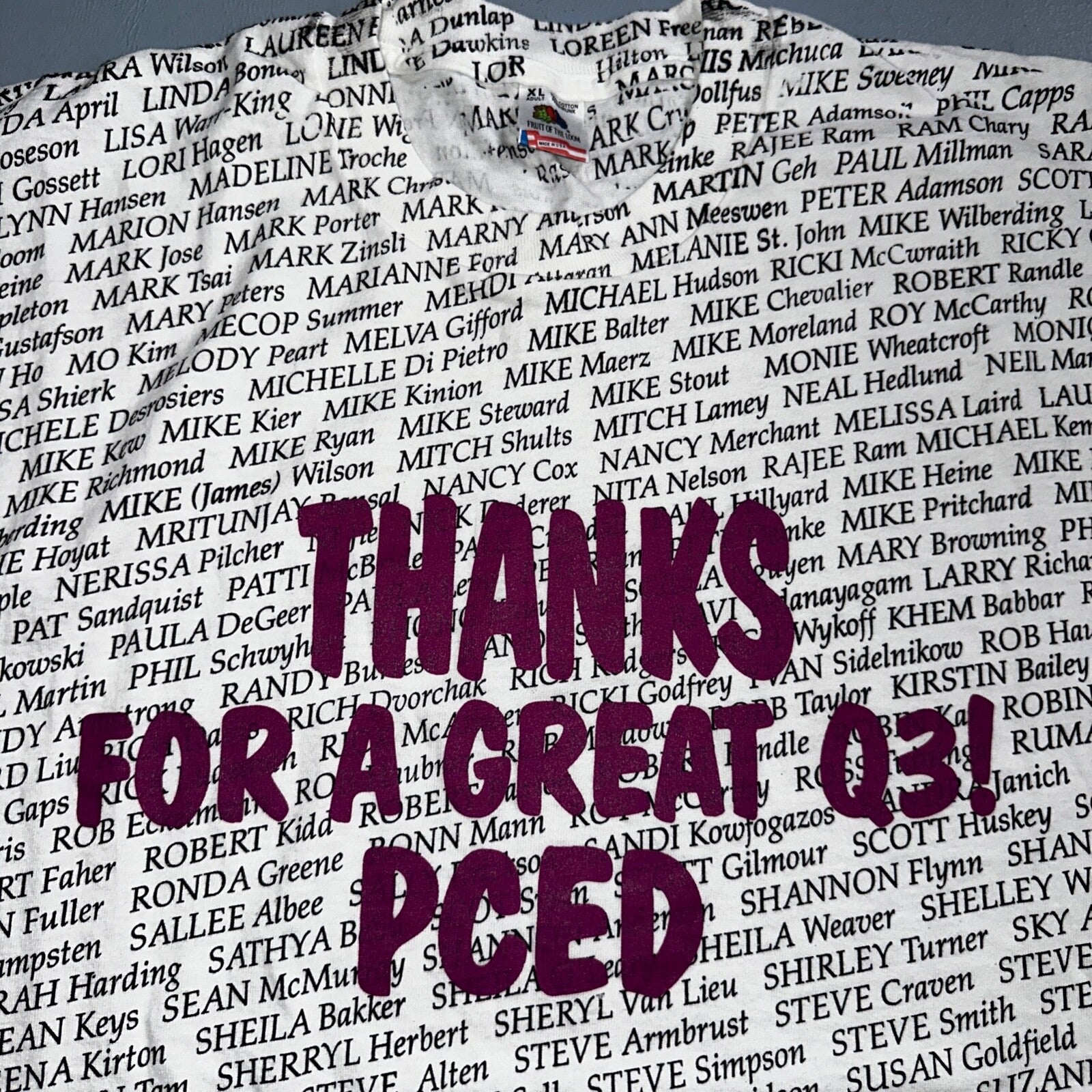 AOP All Over Print Funny Names 90s VTG T Shirt Huge Graphic Single Stitch White