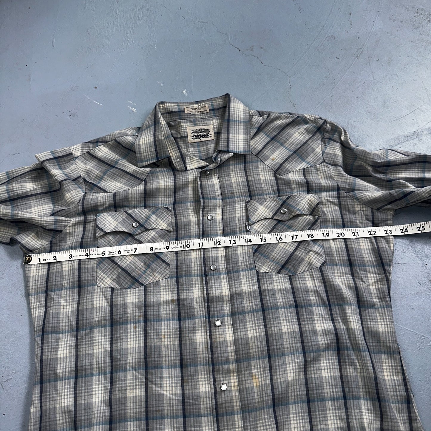 Levis VTG 1980s Pearl Snap Button Shirt Mens L Plaid 80s Cowboy Shirt Korea LS