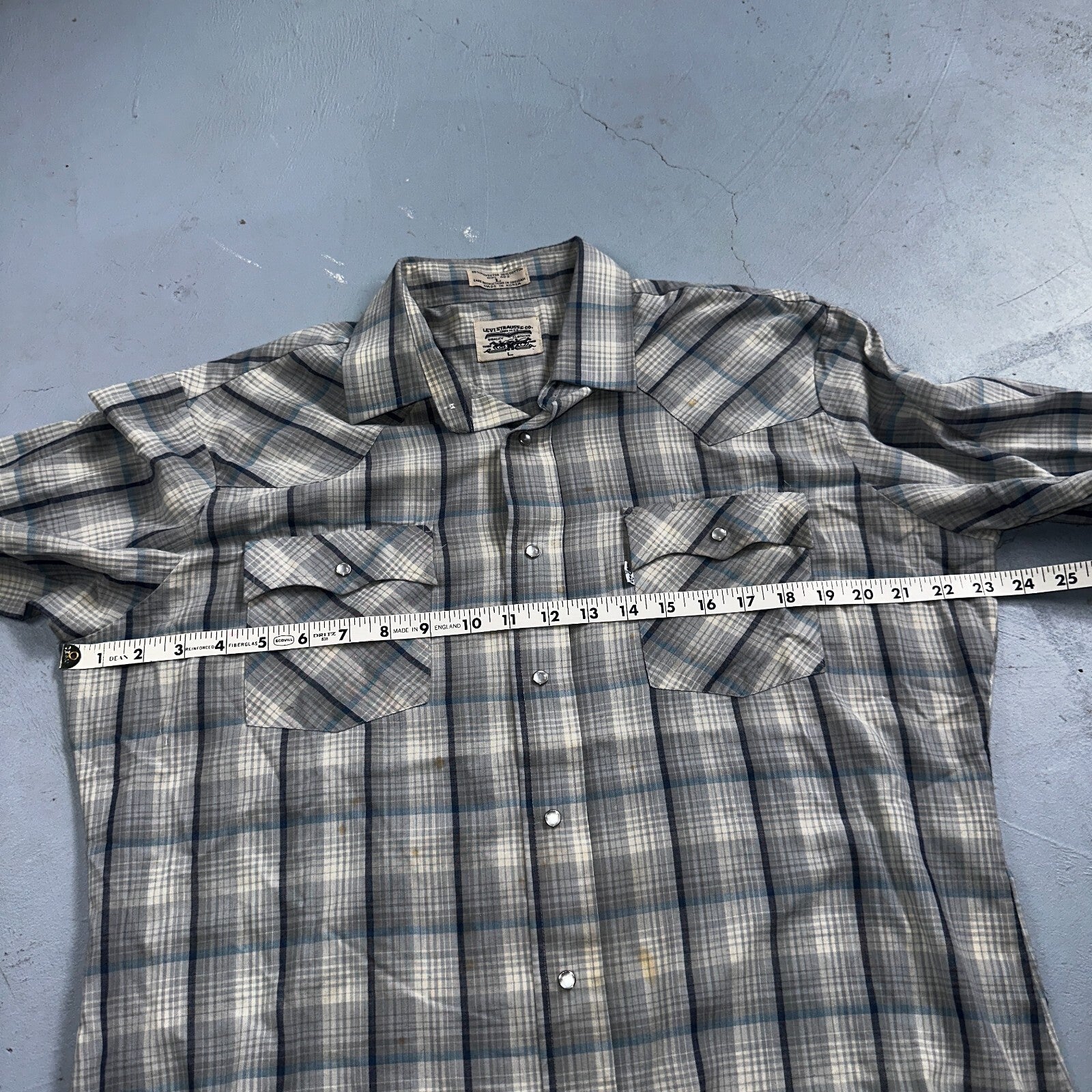 Levis VTG 1980s Pearl Snap Button Shirt Mens L Plaid 80s Cowboy Shirt Korea LS