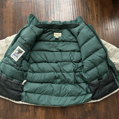 Vtg Eddie Bauer Mens L Goose Down Puffer Jacket Parka Coat Gore Tex Zip 80s 90s