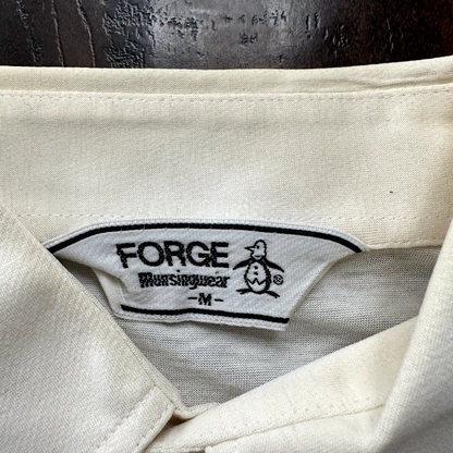 vtg Forge Munsingwear White 70s Shirt poly disco buttons cool white basic 60s