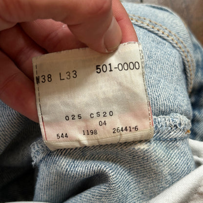 VTG 90s Levis 501 Button Fly 38x33 USA Tag Jeans Straight Wash Blue XX Act 34x28
