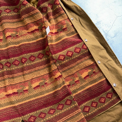 Vintage LL Bean Aztec Fleece Lined Womens Canvas Long Button Duster Coat M