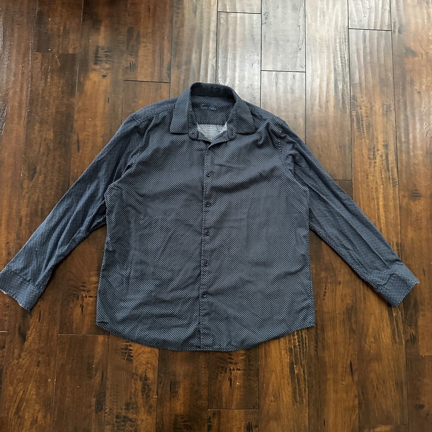 Tasso Elba Mens Shirt XL Floral Paisley Button Down Long Sleeve Cotton Navy