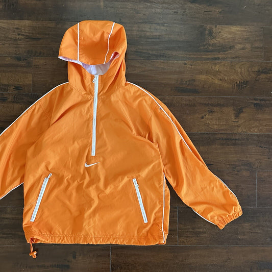 Vintage Nike Womens S 90s Windbreaker Center Swoosh Orange Anorak Coat Jacket