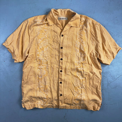Tommy Bahama Mens Camp Hawaiian Shirt L Silk Orange Aloha Floral Summer