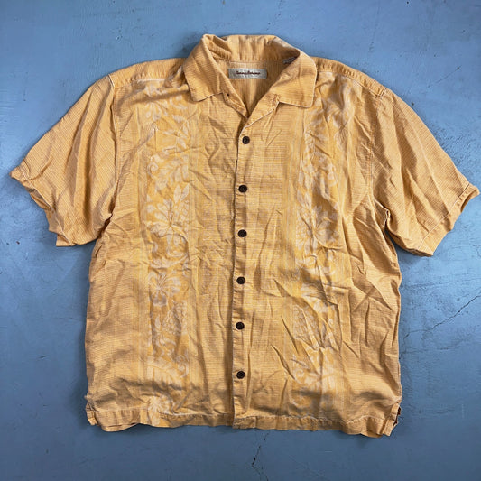 Tommy Bahama Mens Camp Hawaiian Shirt L Silk Orange Aloha Floral Summer