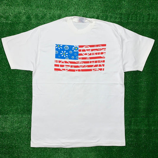USA Hippie Flag Vintage T Shirt 90s One Love Music Rap Nirvana Peace Oregon