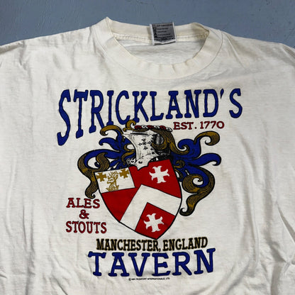 Oneita 2XL Tavern VTG T Shirt Strickland Manchester England 90s Alcohol Cool