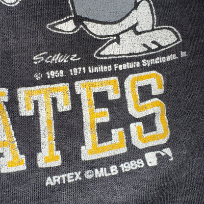 Pittsburgh Pirates Snoopy VTG T Shirt Chopped 80s Baseball Cool Black Graphic