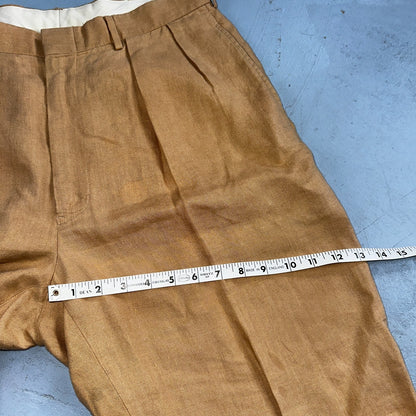 Polo Ralph Lauren 34x34 Brown Linen Pleated High Waist Mens Pants VTG 90s Beige