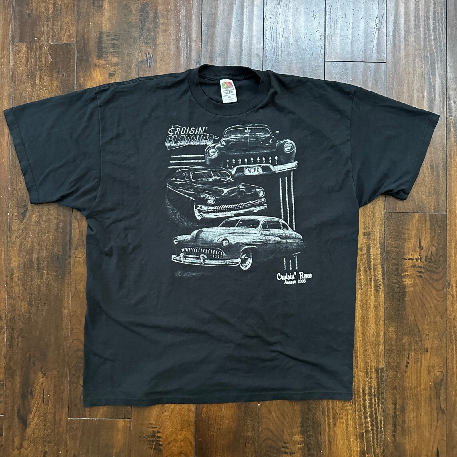 Crusin Reno VTG T Shirt 2003 Y2K Classic Cars Driving Old Nascar Antique Black