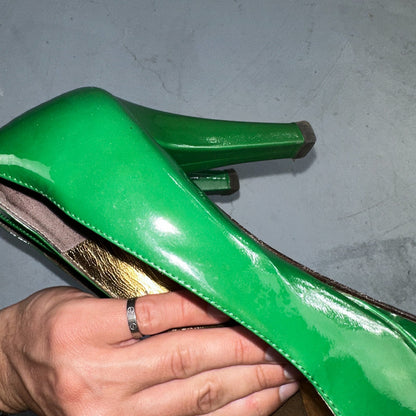 Boden Shoes Women's Size 41 Green Casadei Heel Pump Made In Italy Patent Leather