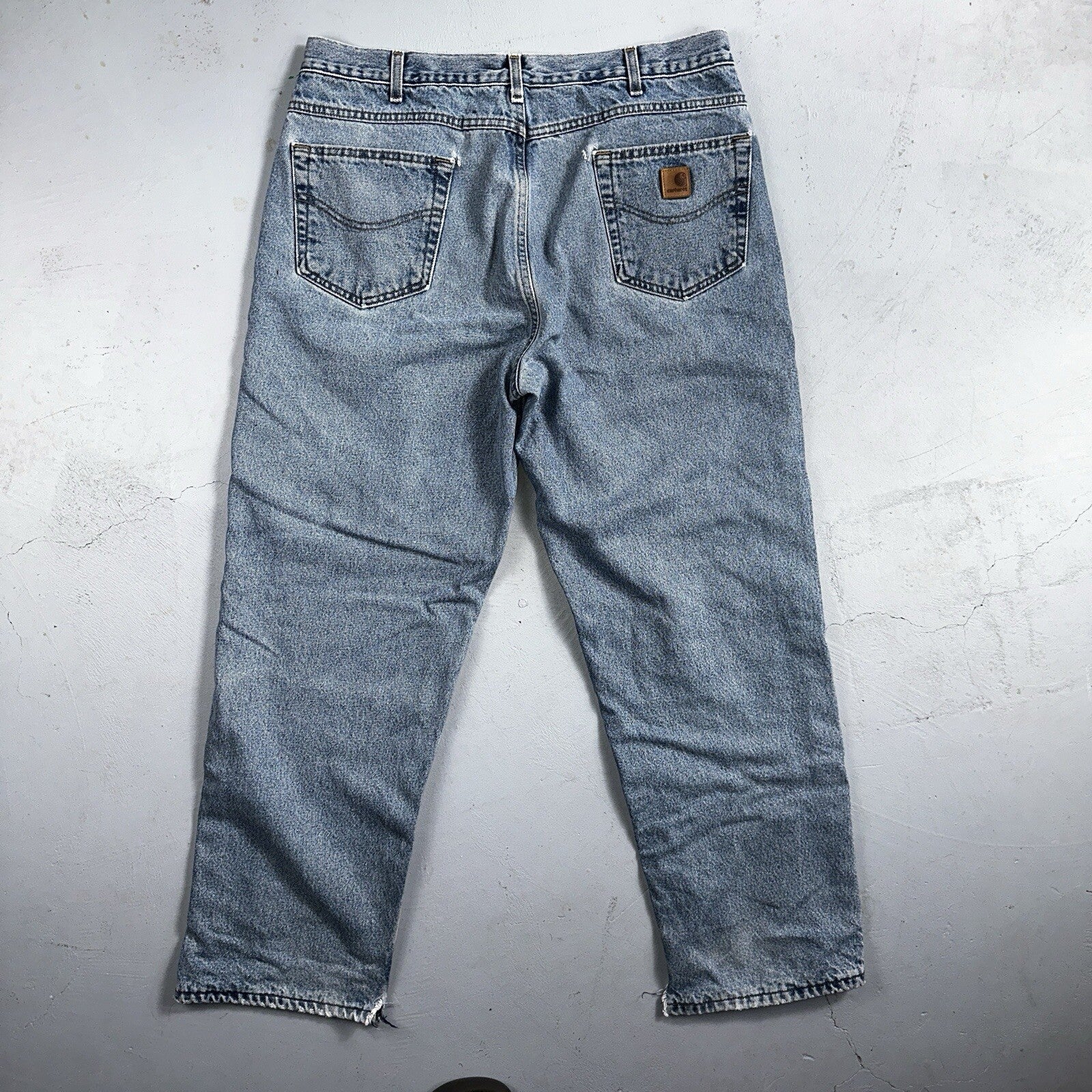 Carhartt Jeans Mens 38x32 Blue Denim Flannel Lined Relaxed Fit Chore Workwear