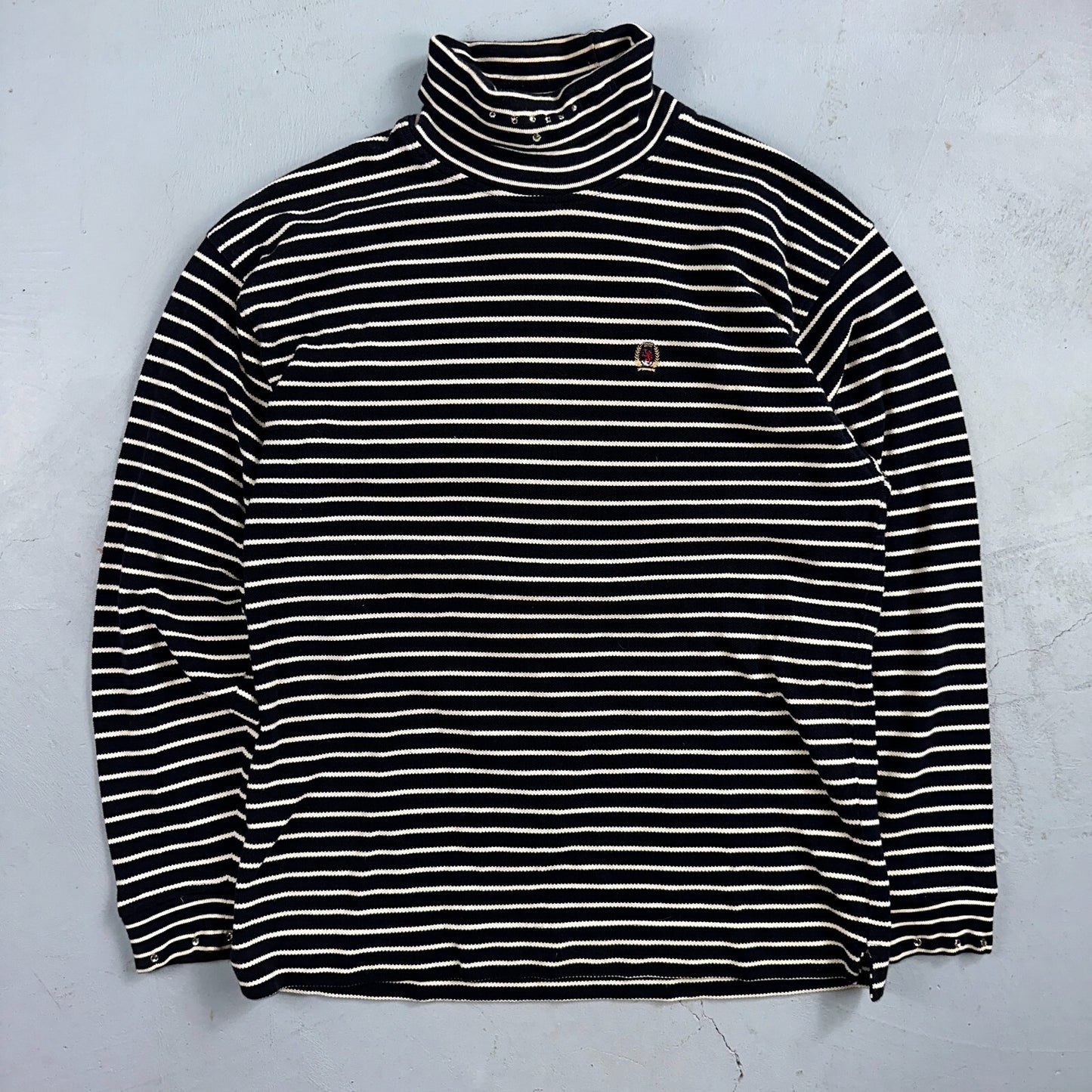 TOMMY HILFIGER Striped Turtleneck Long Sleeve XL Sparkles Added Custom VTG 90s