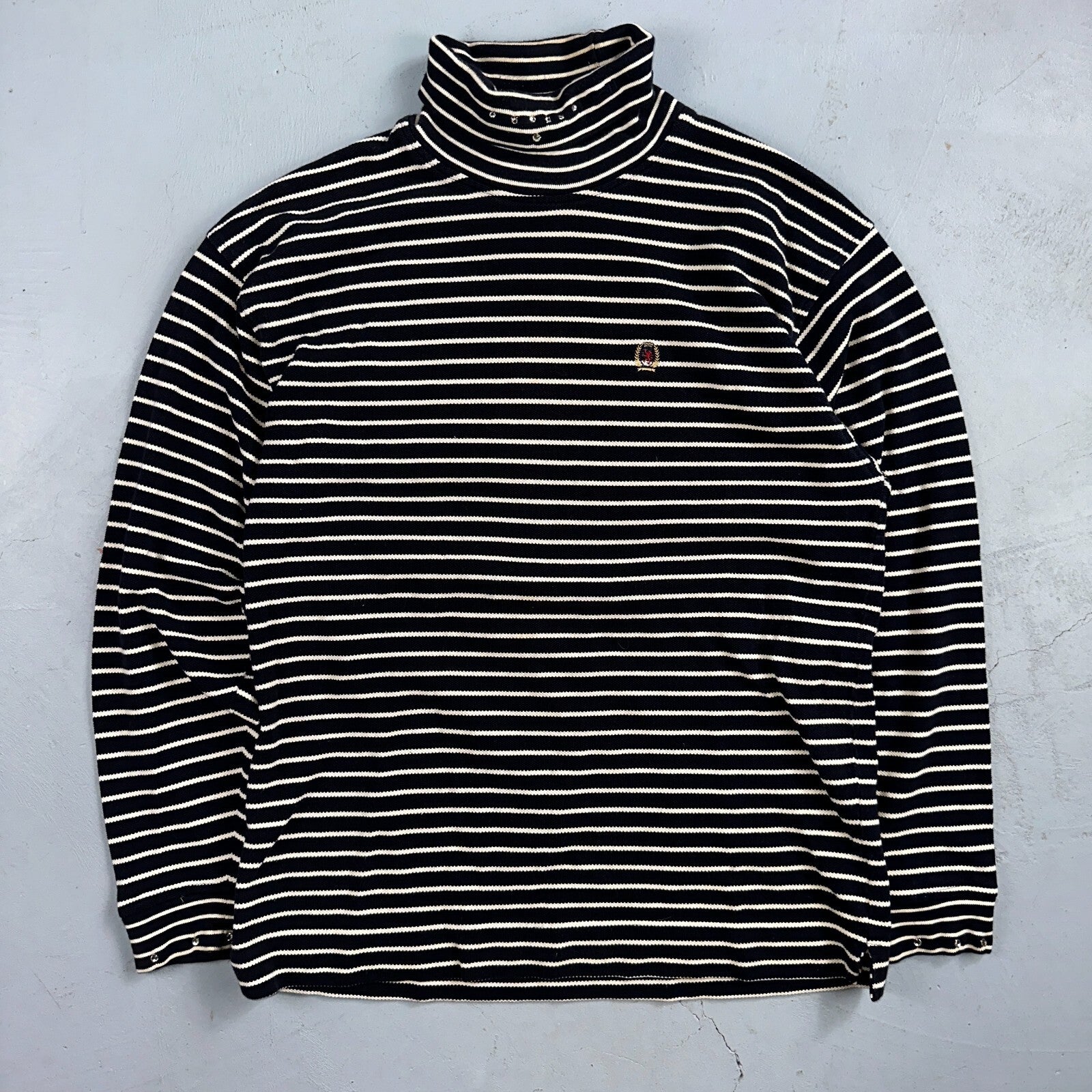 TOMMY HILFIGER Striped Turtleneck Long Sleeve XL Sparkles Added Custom VTG 90s