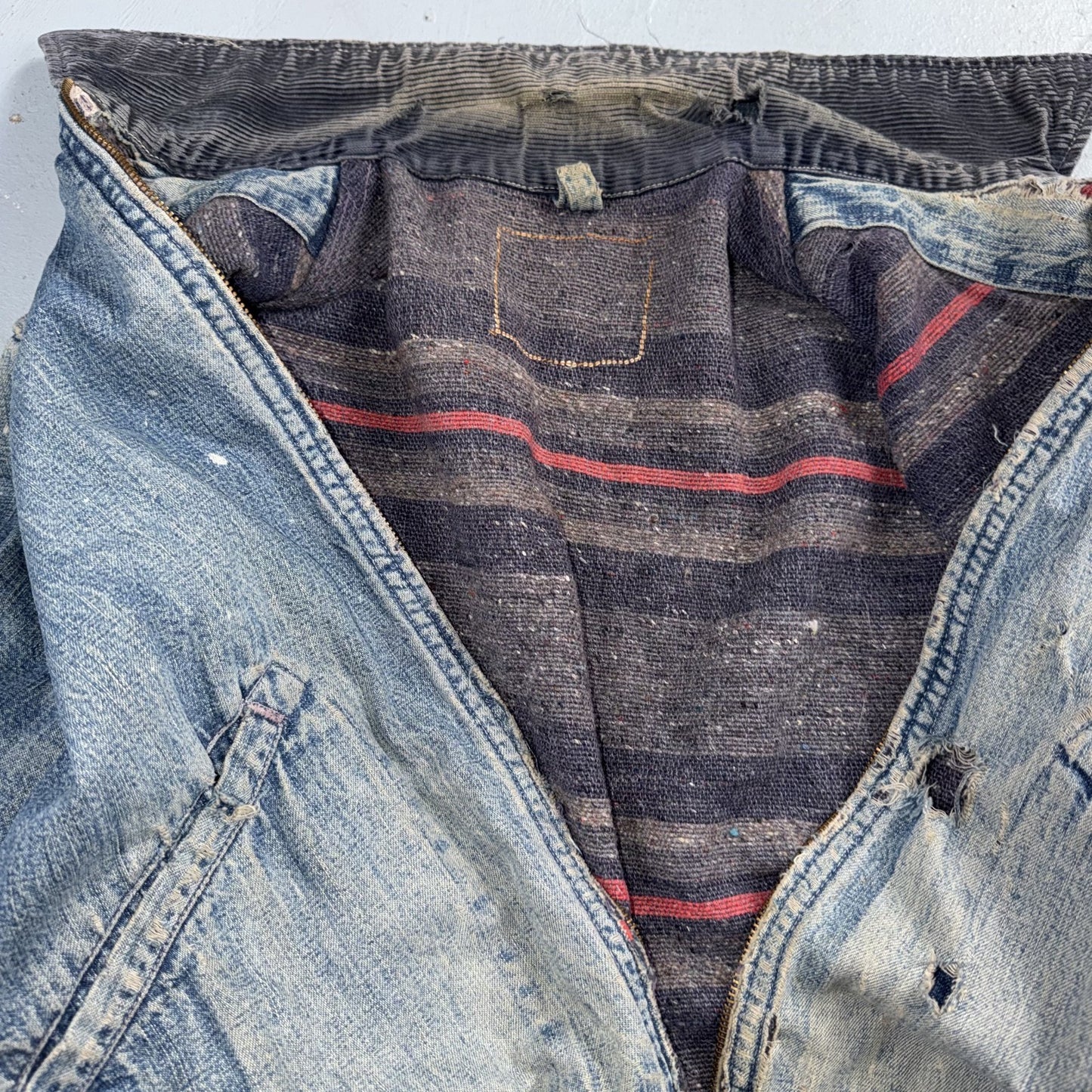 Vintage 50s 60s Hercules Blanket Lined Denim Bomber Jacket USA Coat Thrashed