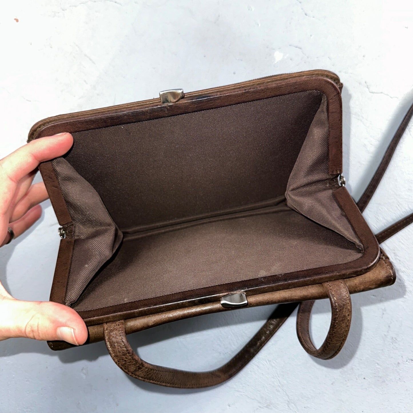 Vintage Fossil Y2K 2000 90's Brown Leather Satchel Shoulder Bag Purse