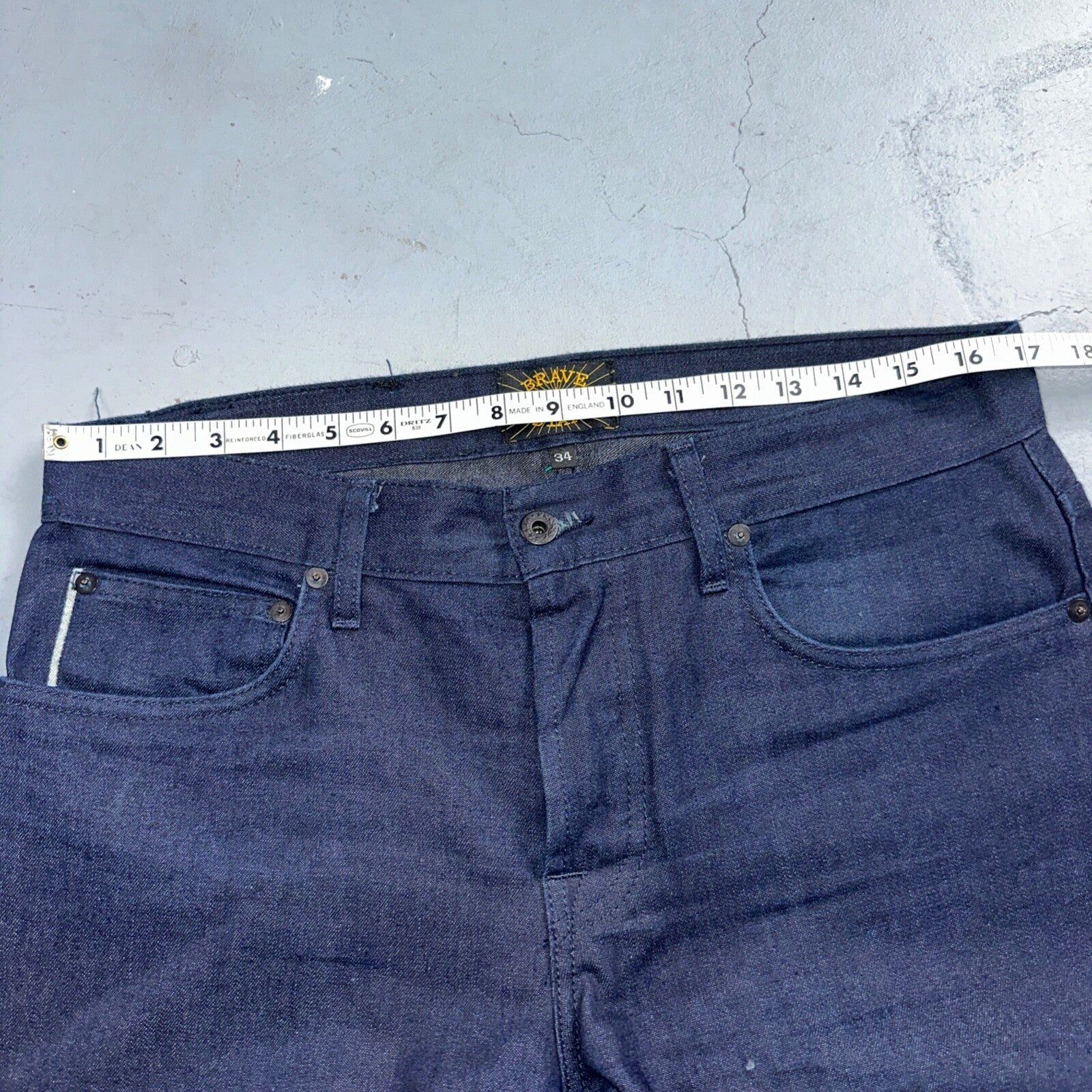 Brave Star Jeans Mens 34 Blue Selvedge Cone Denim Dark Wash Slim Straight USA