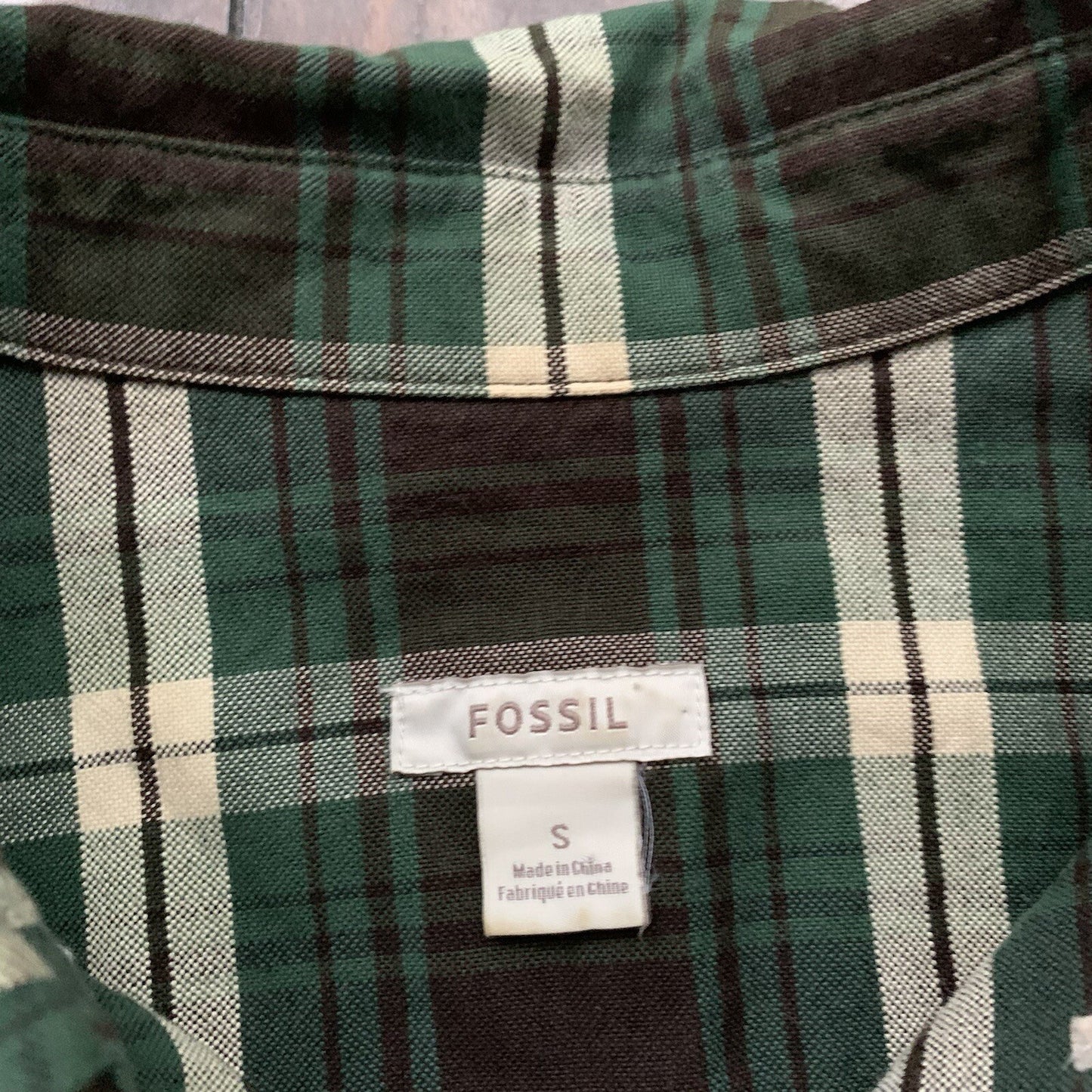 Fossil Button Shirt Front Plaid Long Sleeve Casual Womens Size S Green VTG