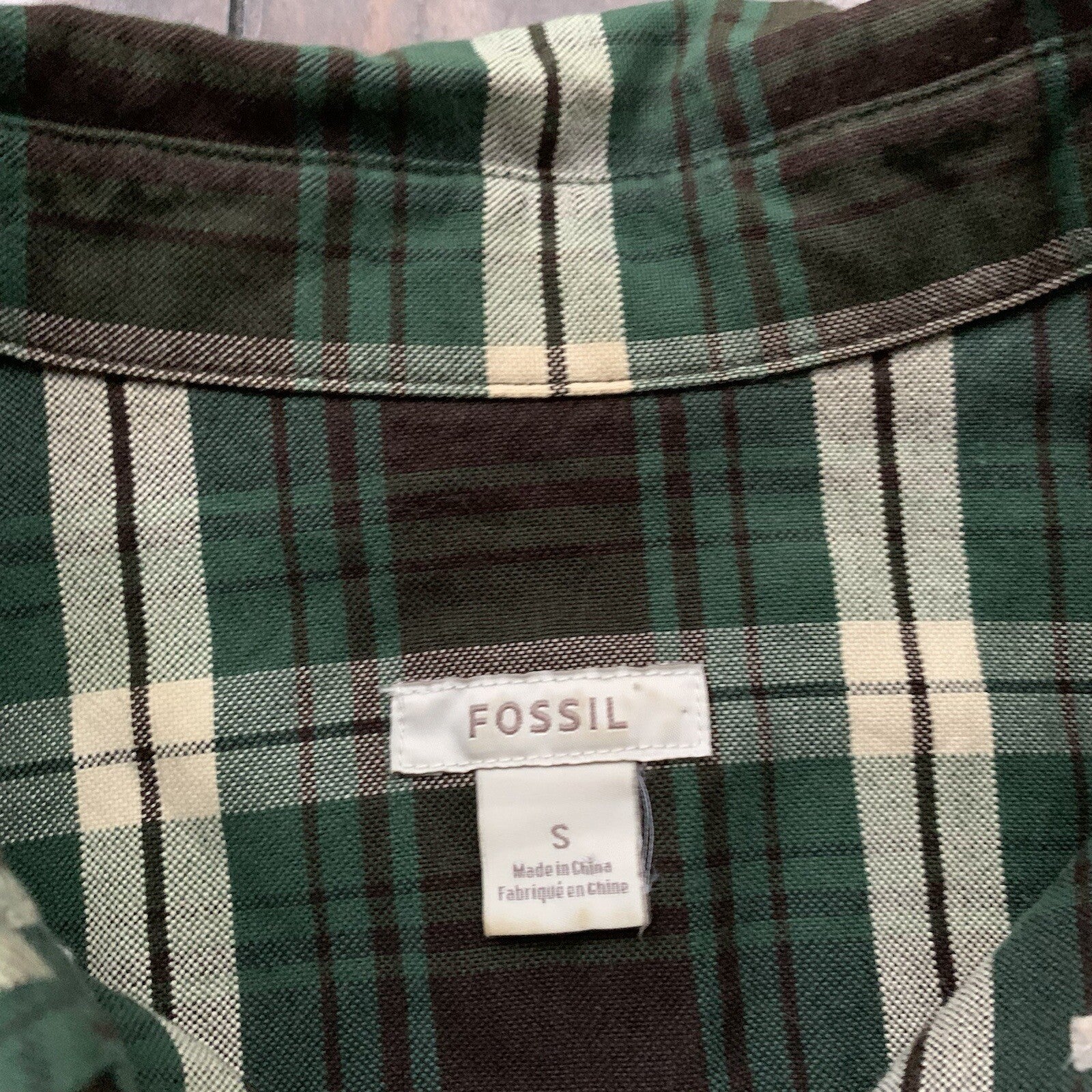 Fossil Button Shirt Front Plaid Long Sleeve Casual Womens Size S Green VTG