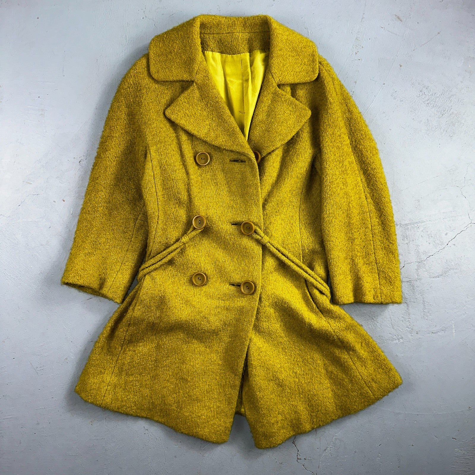 Vintage 60s Green Tennis Wool Coat ILGWU Union Mod Double Breasted Rockabilly