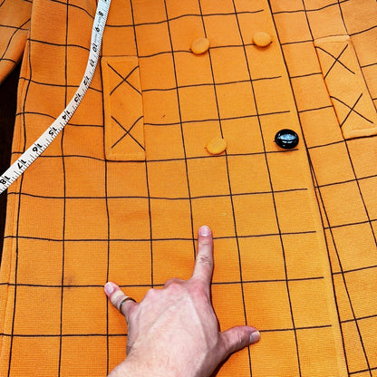 VTG 100% Wool Imperial Long Check Overcoat Womens Orange Rockabilly 1960s 70s