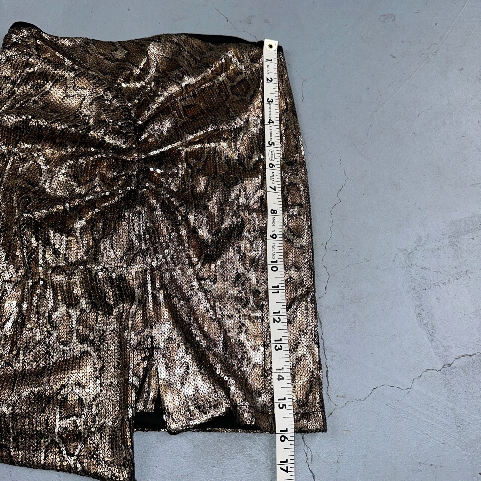 Zara Woman Metallic Gold Snake Print Sequined Ruched Mini Skirt Sz XS Short