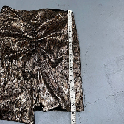 Zara Woman Metallic Gold Snake Print Sequined Ruched Mini Skirt Sz XS Short