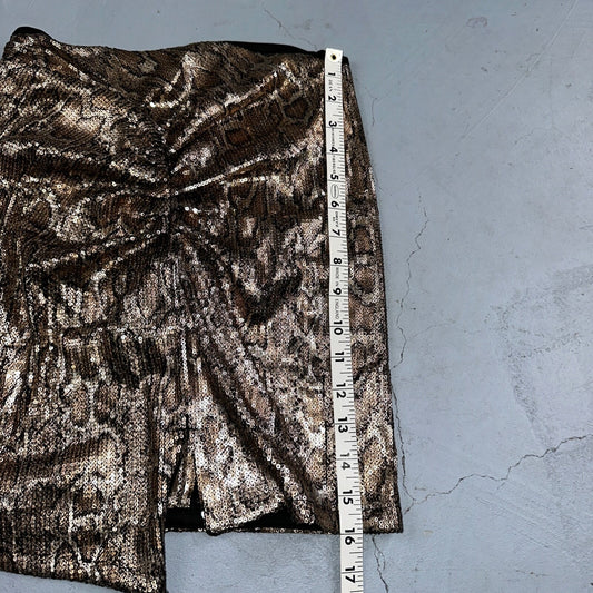 Zara Woman Metallic Gold Snake Print Sequined Ruched Mini Skirt Sz XS Short
