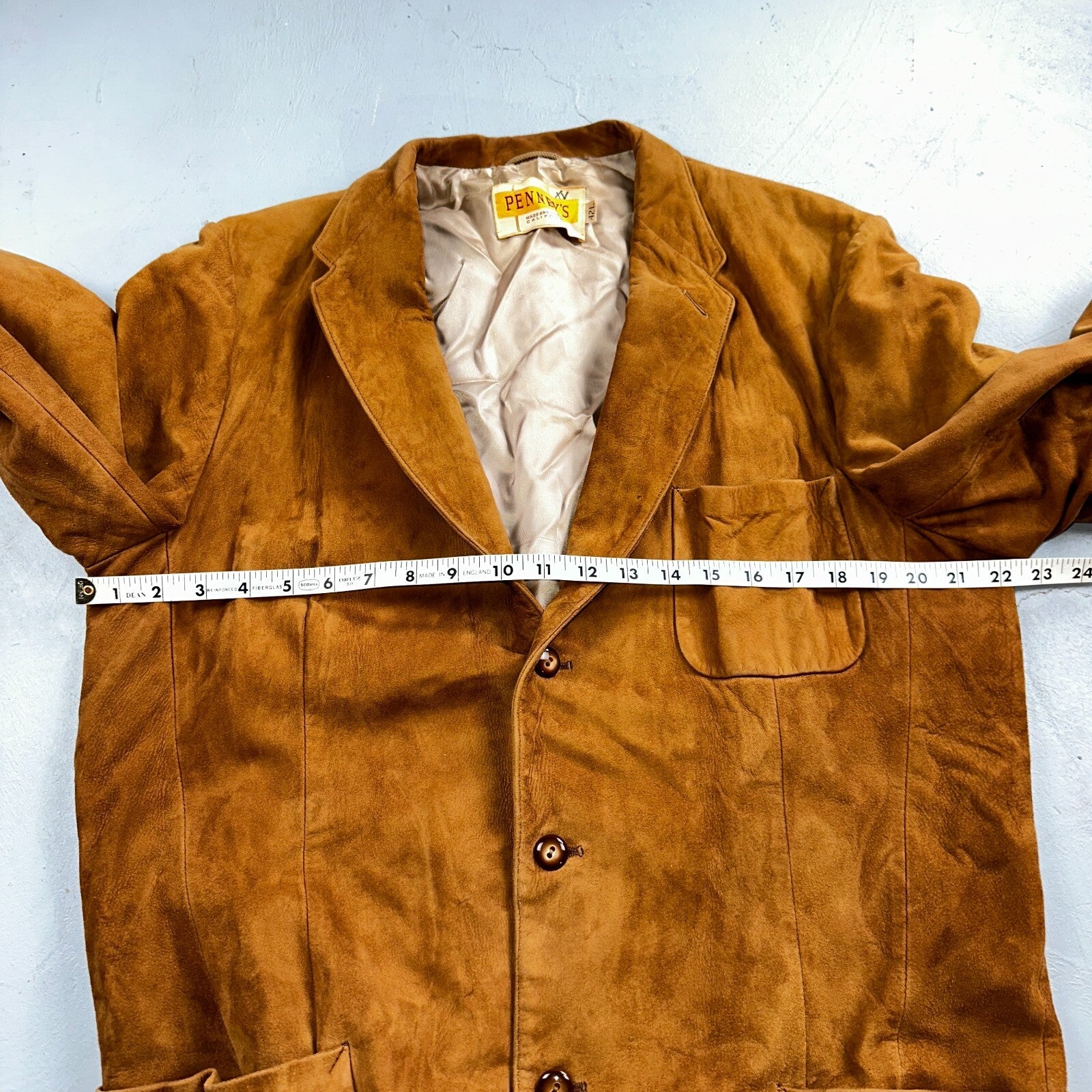 Vintage 50s Pennys Men’s 42L Brown Suede Leather Western Coat Blazer Chore 1950s
