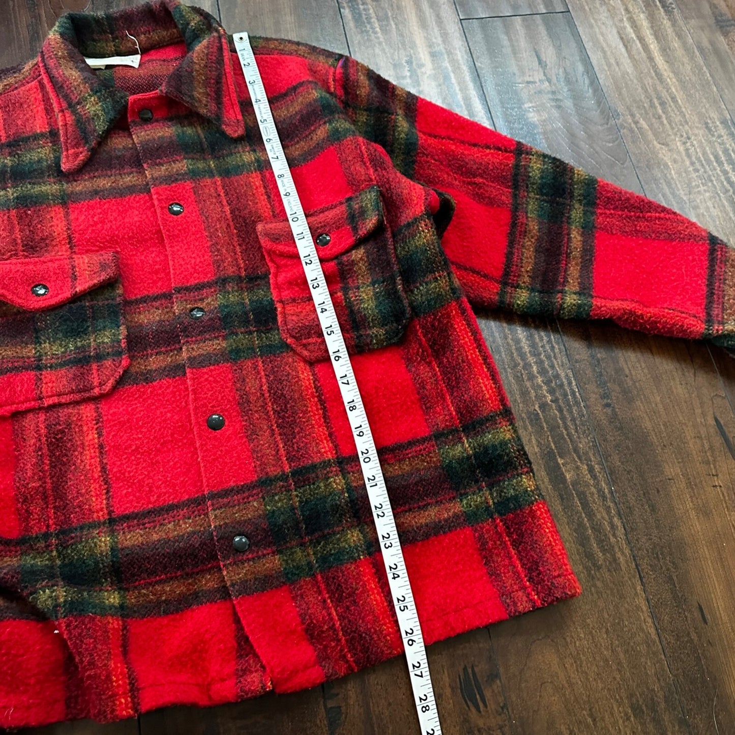 Vtg 60s Rockabilly Grunge Mens Double Pocket Plaid Flannel Shirt Jac 1960s Red