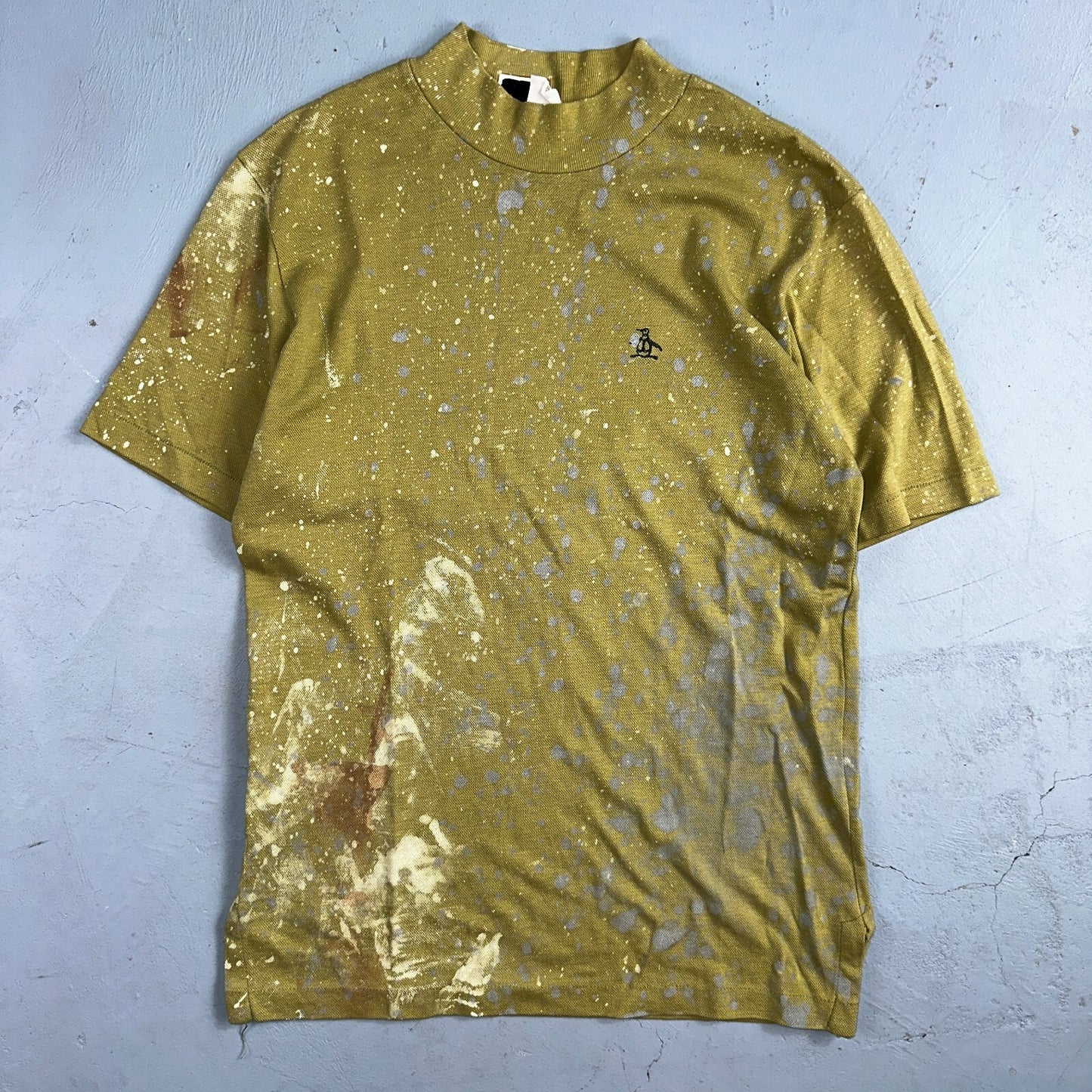 Penguin T-Shirt VTG Grand Slam Munsingwear 60s Green Paint Splatter Thrashed