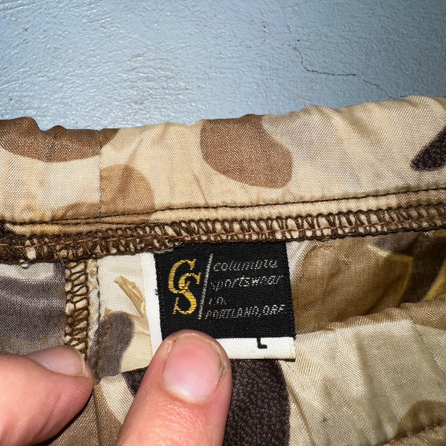 Columbia 1970s VTG Mens Size Large Duck Camo Nylon Rain Pants 70s Rare Black