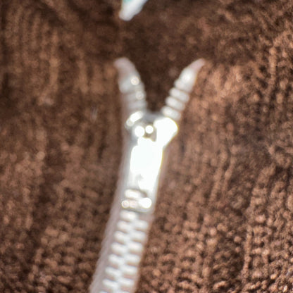 Vtg 70s Sears JR Hoodie Chunky Zip Up Sweater Brown Women's L 1970s Junior