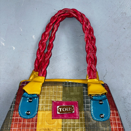 TOUS Tote Bag Patent Leather Multicolor Purse Patchwork Y2K Vintage Colorful