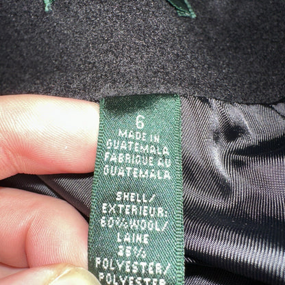 Lauren Ralph Lauren Womens Black Herringbone Wool Blended Overcoat 6 Lined