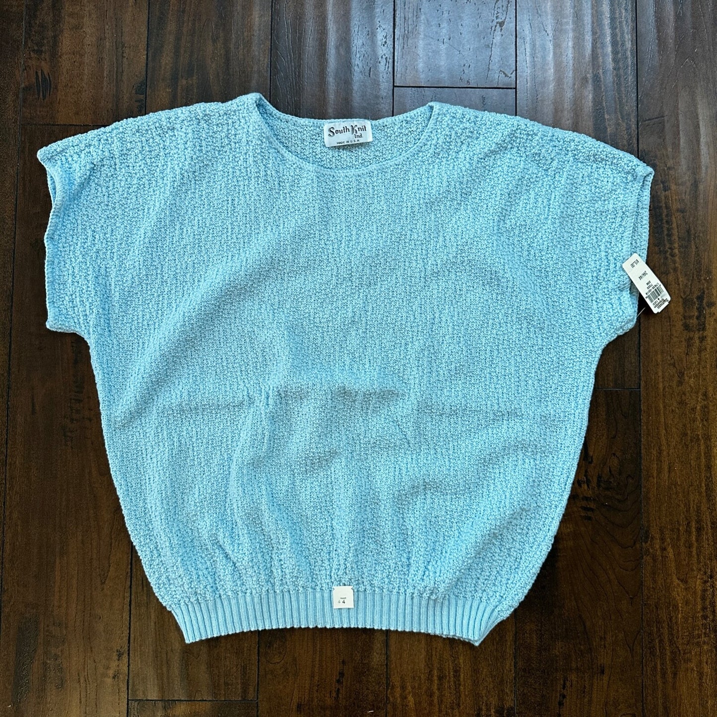 VTG 80s Deadstock South Knit Blue Sweater Vest Cut Shoulder Unisex Tags 1980s