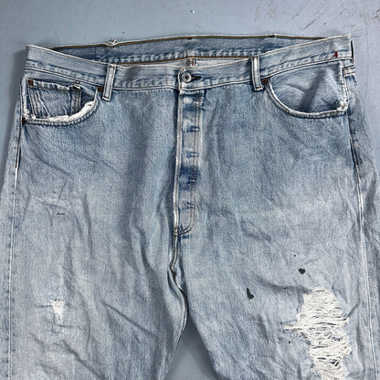 Levis 501 Vintage Y2K XX Straight Leg Jeans Rips Blue Light Wash 46x32 Act 42x28
