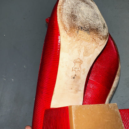 Tory Burch Kira Embossed Leather Red Tasseled Pumps Women Sz 9 Gold Charm