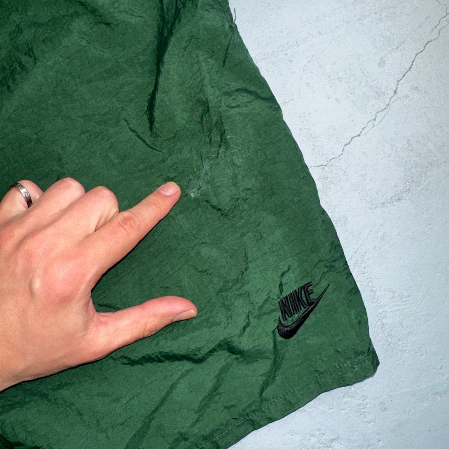 Nike Vintage Green Nylon Shorts Swoosh 2XL 90s White Tag 5” Inseam Running Swim