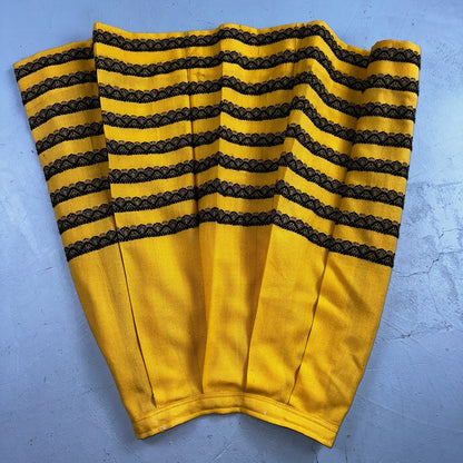 Vintage Marlies Handwebe Tyrol Skirt Yellow Wool Black Lace Trim Austria 50s
